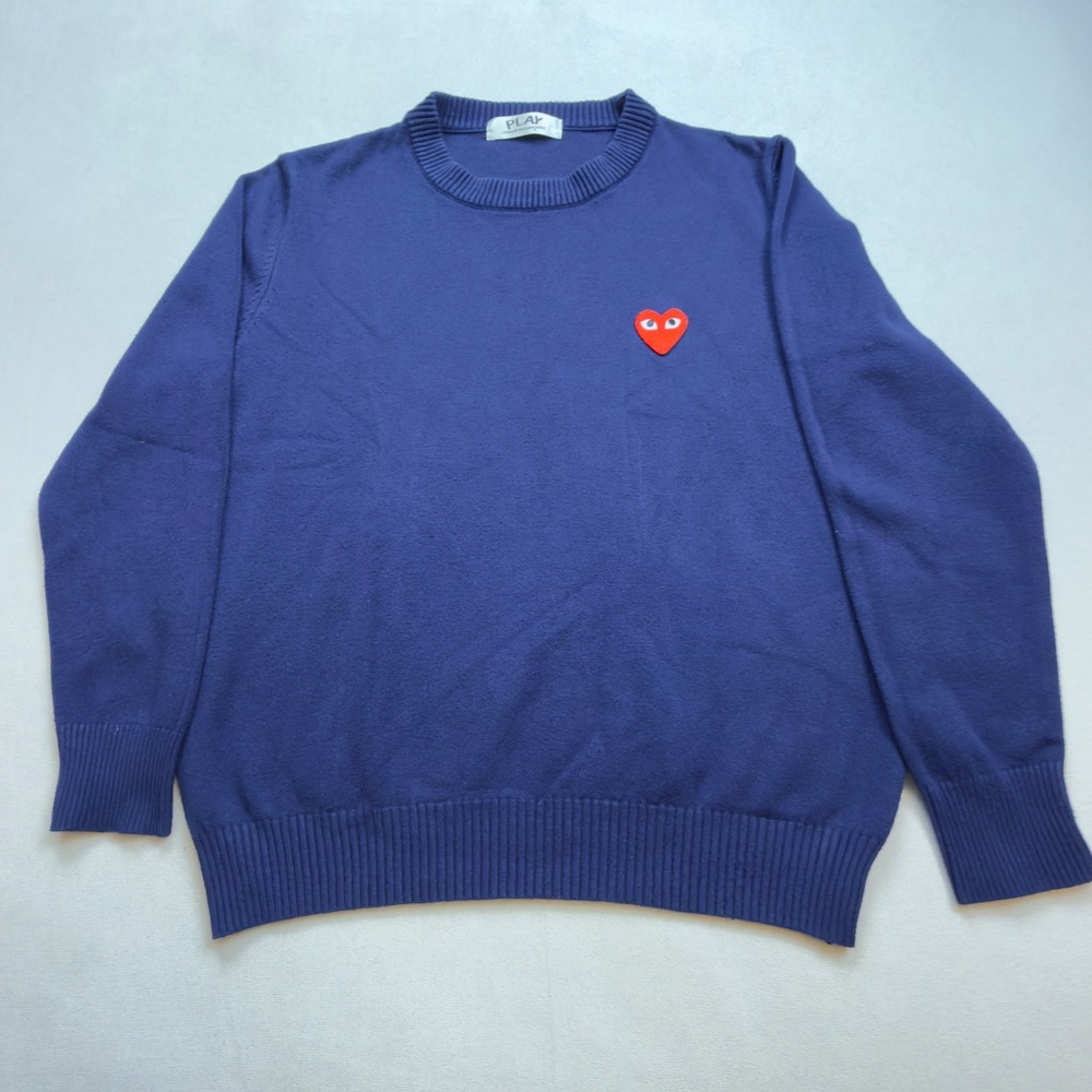 Comme des Garcons Play Blue Crewneck Sweater Heart Logo Mens Small‎ fits xs-sm